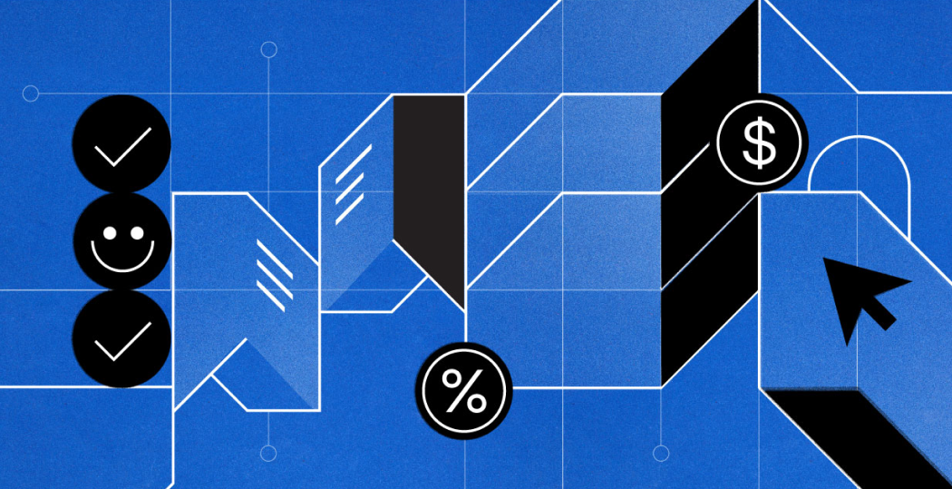 A monochromatic blue illustration with icons and arrows representing shipping strategies.
