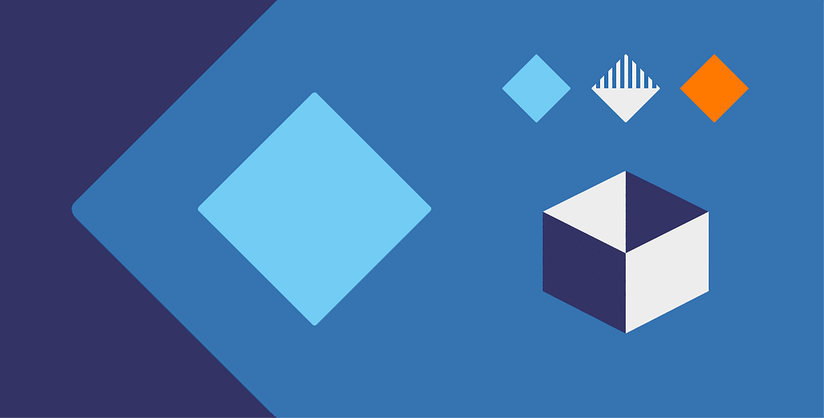 Abstract illustration showing shapes of different colors, representing packages and HAZMAT labels.