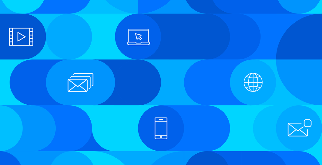 Illustration of bars and toggles containing icons representing omnichannel marketing channels.