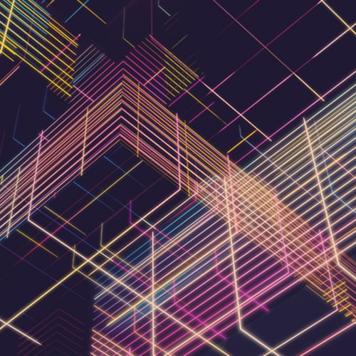 Colorful, futuristic intersecting lines representing advanced warehouse technology.