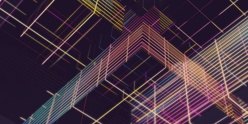 Colorful, futuristic intersecting lines representing advanced warehouse technology.