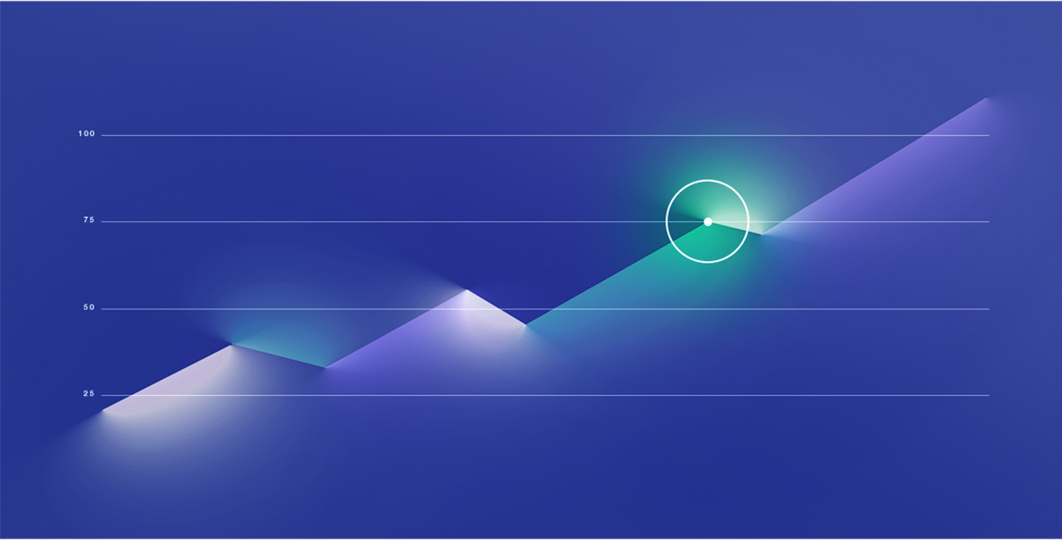 An illustration of 3D charts trending upward, representing continuous business improvement.