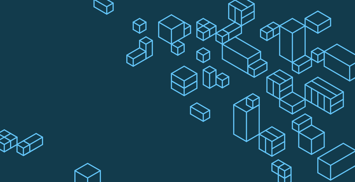 Abstract image of various 3D rectangular shapes, representing packages of various sizes.