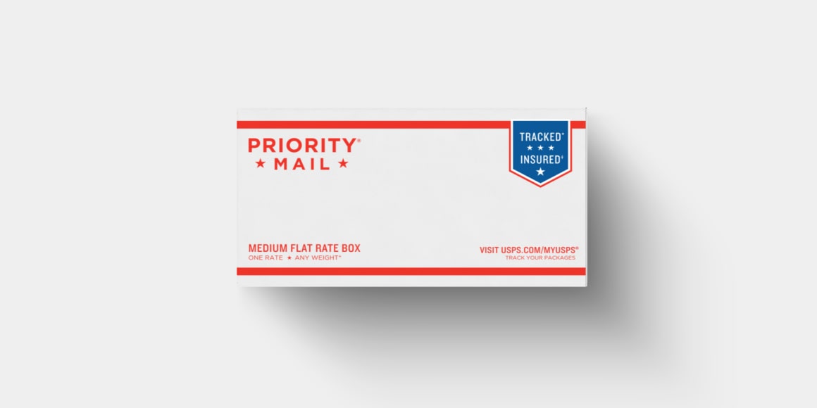 A USPS priority mail envelope.