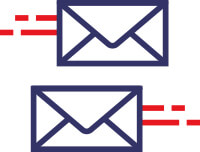 Illustration of two envelopes speeding in opposite directions.