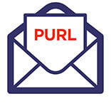 Icon depicting an envelope and a mailpiece inside with phrase PURL on it.