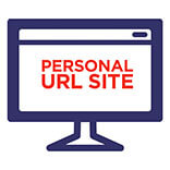 Icon depicting a desktop computer with the phrase Personal URL Site on the screen.