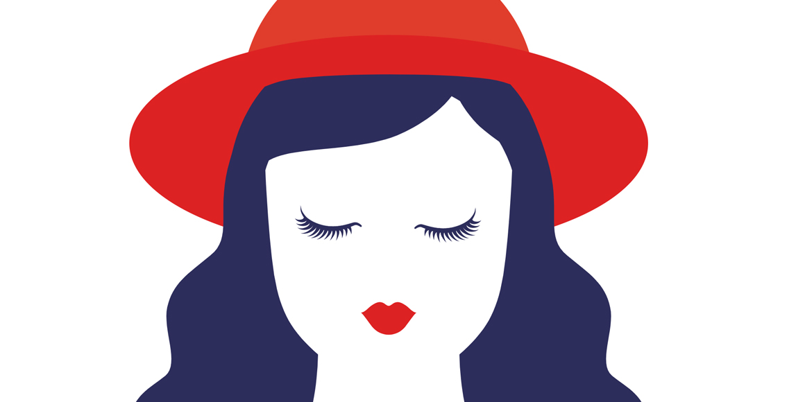 A red, white, and blue illustration of a woman.