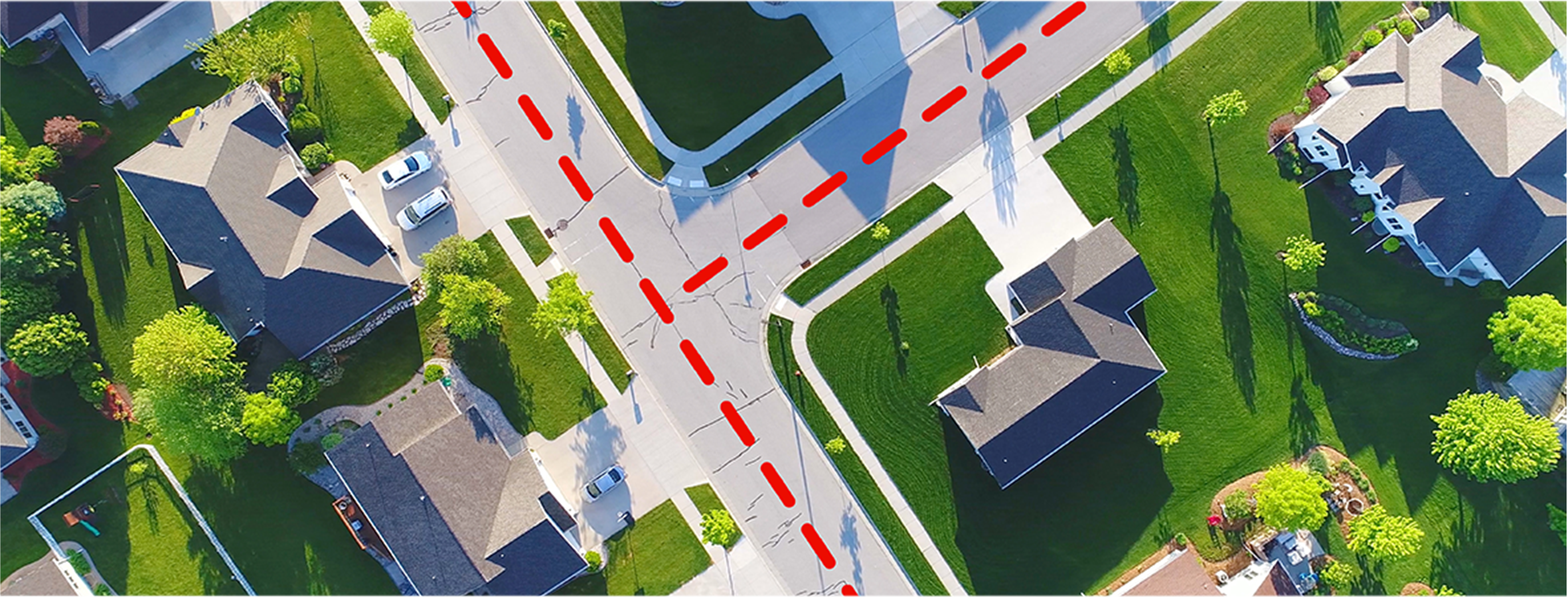 Illustrated aerial map of a residential neighborhood