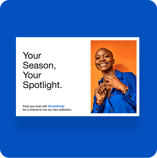 Mailpiece promoting jewelry with a hashtag included. 