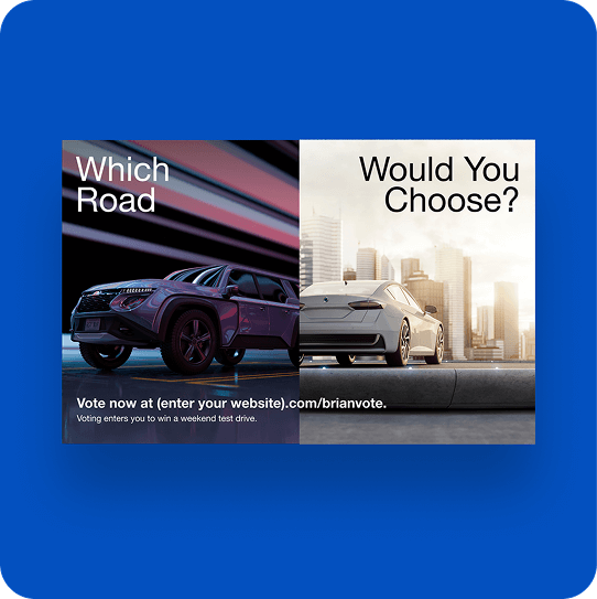 Mailpiece promoting hybrid and electric vehicles, with a URL included. 