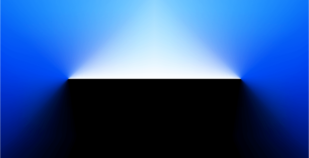 Black quadrilateral shape below white triangle shape, both with faded edges, against blue background blending with both colors to create different tones.